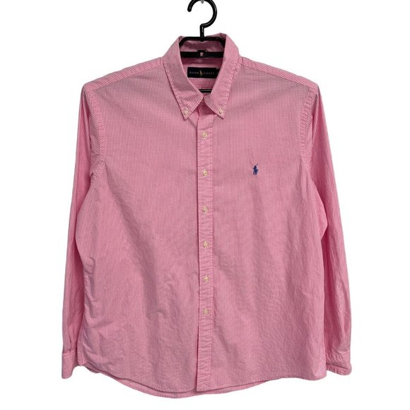 Ralph Lauren Men's Light Pink Checked Collared Button Up Dress Shirt Size XL - Picture 1 of 11